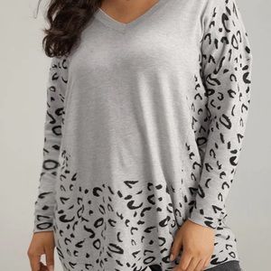 Bloom Chic Patchwork Leopard Print V Neck Pullover